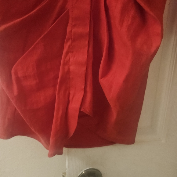 Zara red ruched Festive Sexy holiday Christmas Party long sleeve Midi dress M - Picture 11 of 11